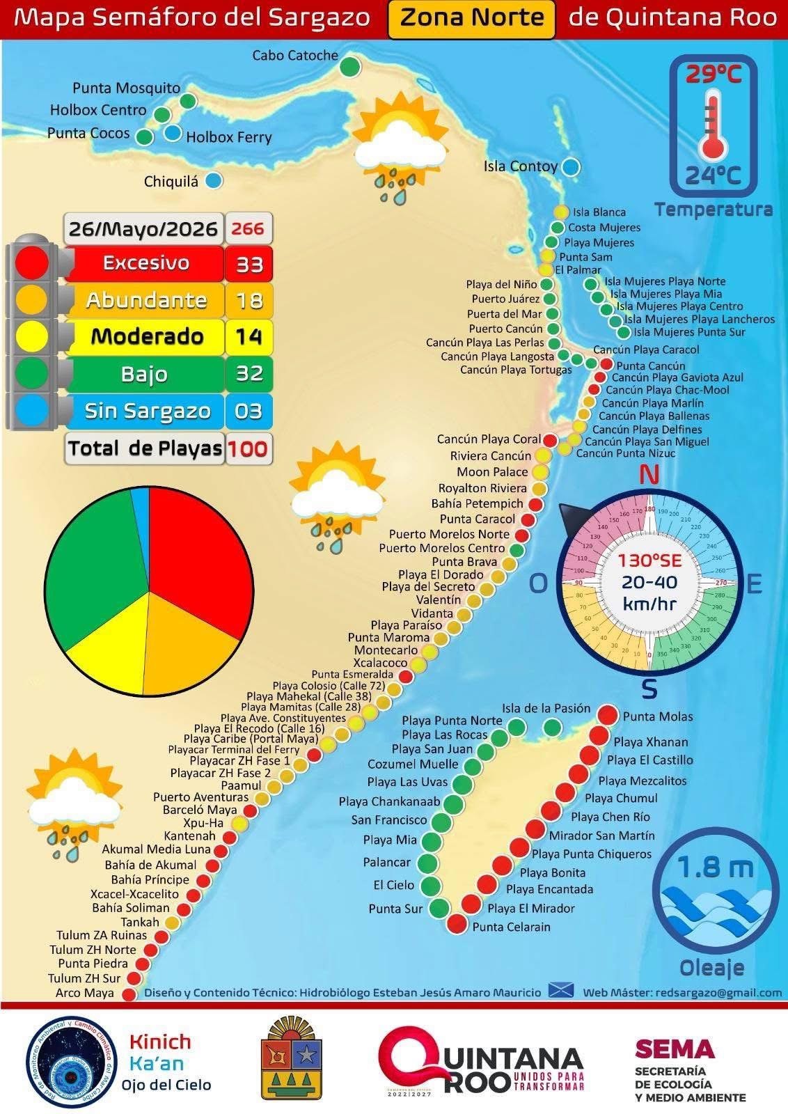 Mapa de sargazo Quintana Roo